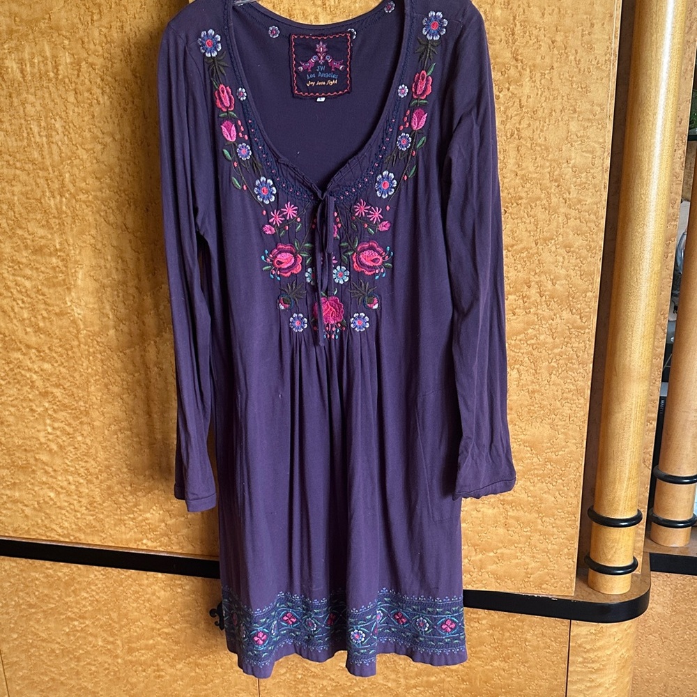 Johnny Was Purple Embroidered Dress